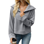 Women's Oversized Half Zip Collared Sweatshirt Pullover