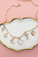 CHARM NECKLACE-CLOVER BOW CROSS HEART FLOWER