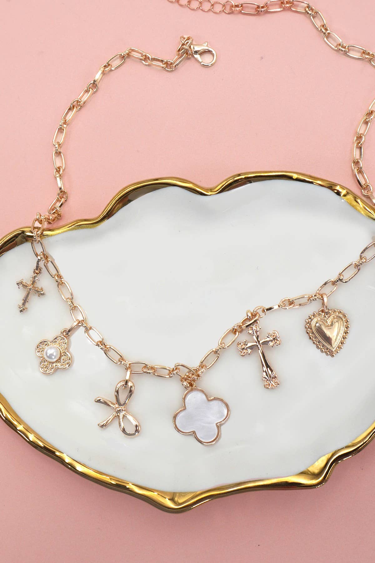 CHARM NECKLACE-CLOVER BOW CROSS HEART FLOWER