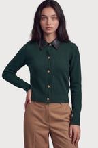 Leather collar Button down Cardigan