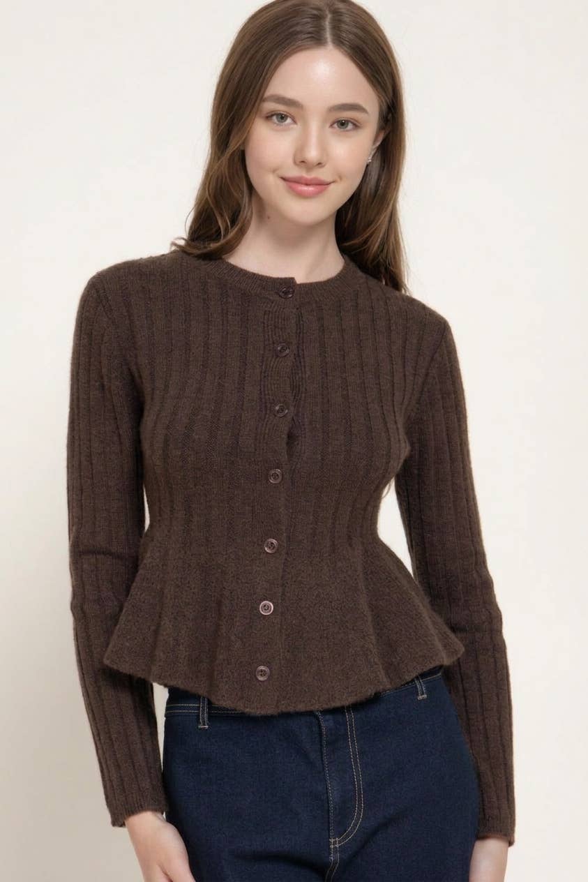 Long Sleeve Peplum Sweater Cardigan