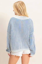 Striped V-neck Ribbed Sweater