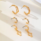 Gold-Tone Cross Baguette Hoop Earring Trio Set | 80E62865
