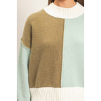 Color Block Mock Neck Sweater