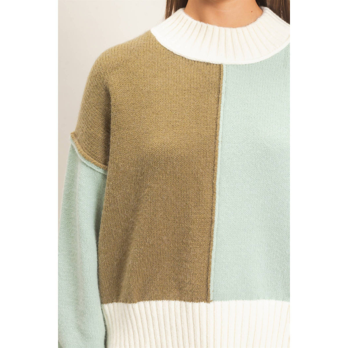Color Block Mock Neck Sweater