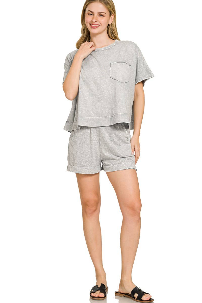 Halo Snow Washed Boxy Top N Shorts Set