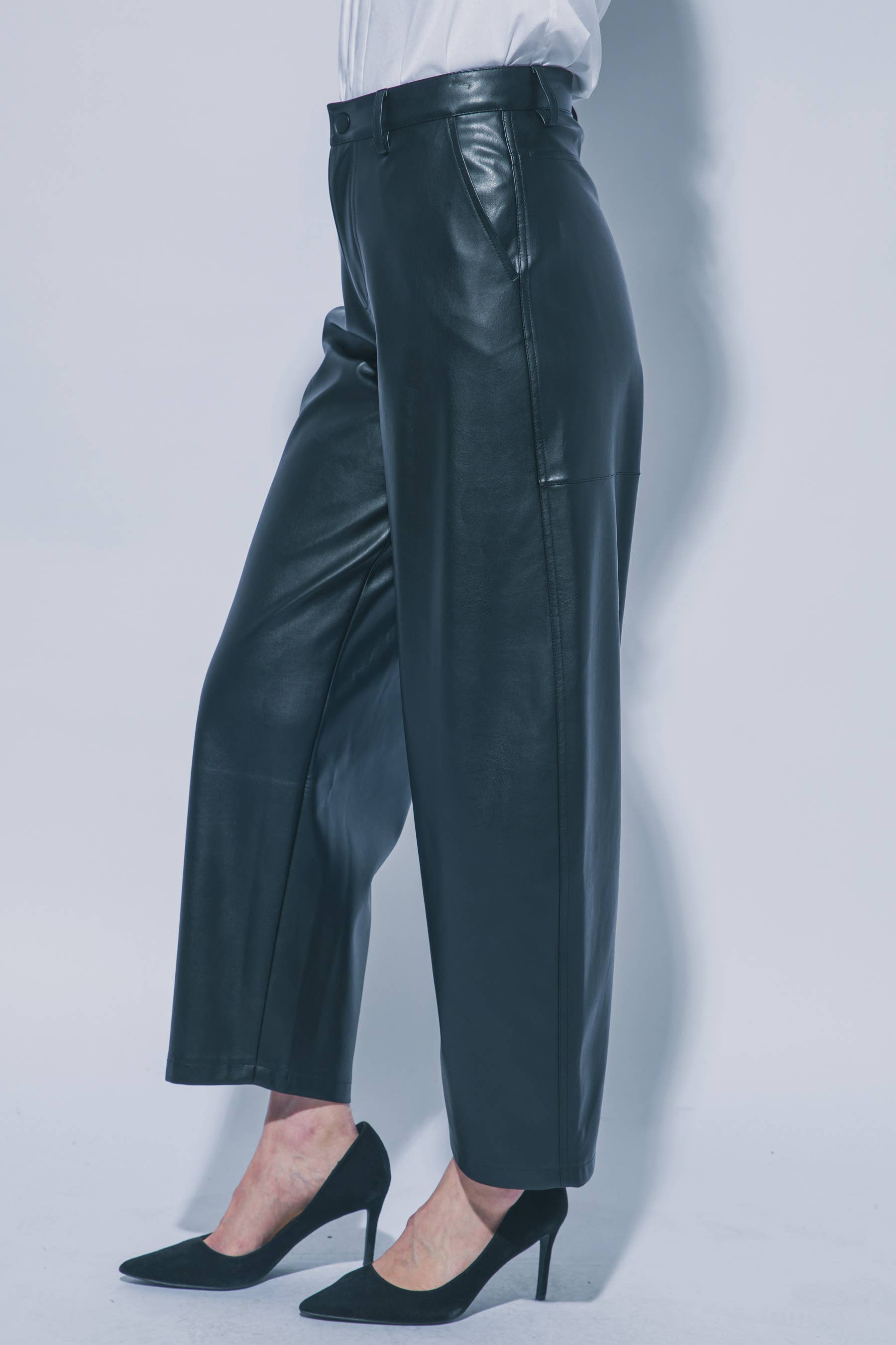 Faux Leather Barrel Leg Pants