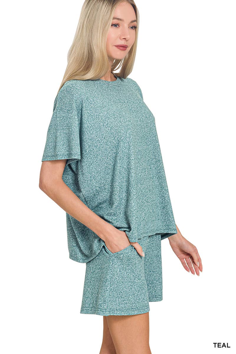 `1021 Soft Melange Short Sleeve Tee & Short Pants Set SI-28941