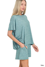 `1021 Soft Melange Short Sleeve Tee & Short Pants Set SI-28941
