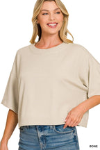 Viscose Mock Neck Short Sleeve Boxy Sweater