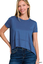Shark Bite Side Slit Short Sleeve Top