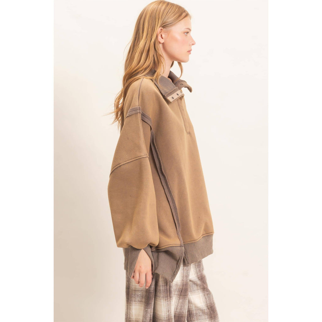 Mineral Wash Snap Collar Pullover