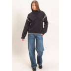 Blanket Stitch High Neck Sweater