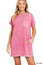 1211 Halo Washed Premium Cotton T Shirts Dress w/ pockets SI-2918