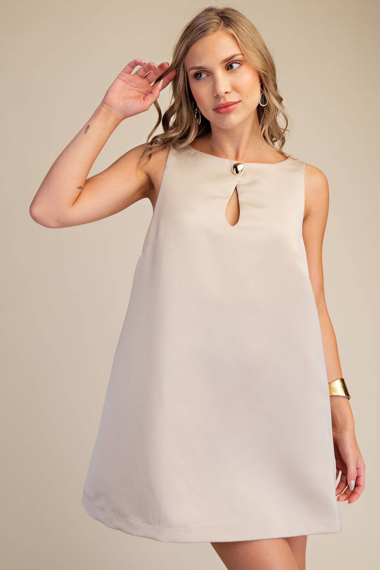Round Neck Shift Mini Dress