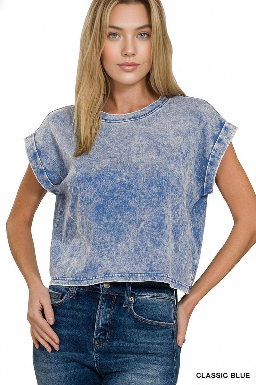 Washed Cotton Short Sleeve Top - Zenana