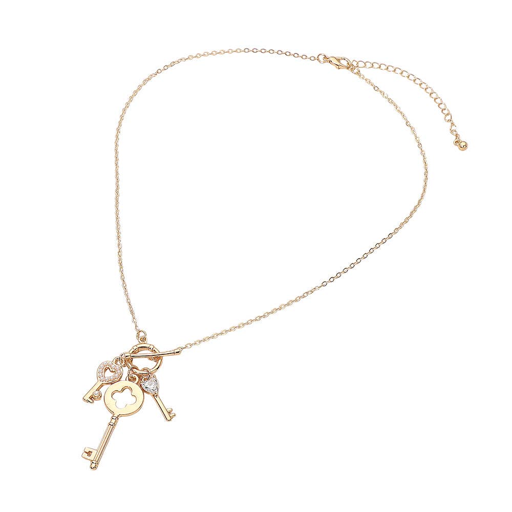 Triple Key Charm Toggle Pendant Necklace