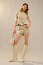 Carly Rhinestone Scallop Denim Shorts