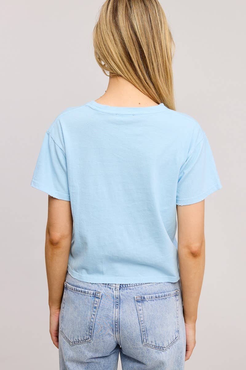 Free Bird Graphic S/S Seamless Faux Crop With Grinded Edges