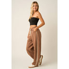 LACE TRIM BARREL LEG DRAWSTRING PANTS