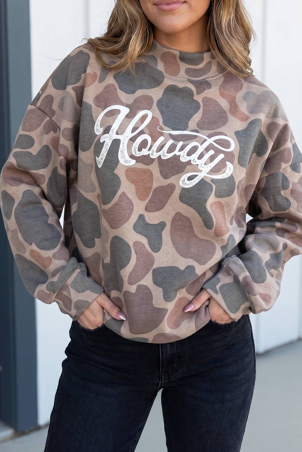 LAS Western Camo Mock Neck Howdy Oversized Sweatshirt (S-XL)