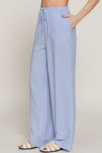 Waist Band with String Stripe Print Woven Pants