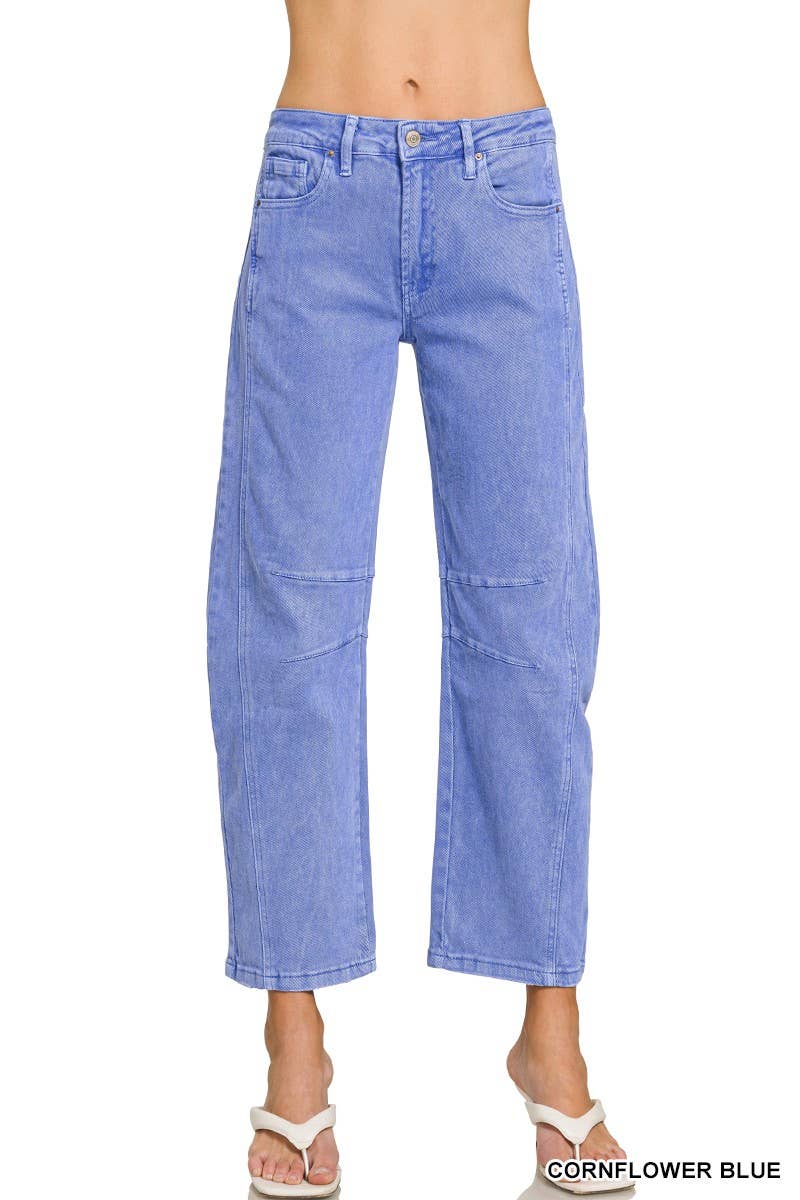 High Rise Barrel-leg Color Denim Pants