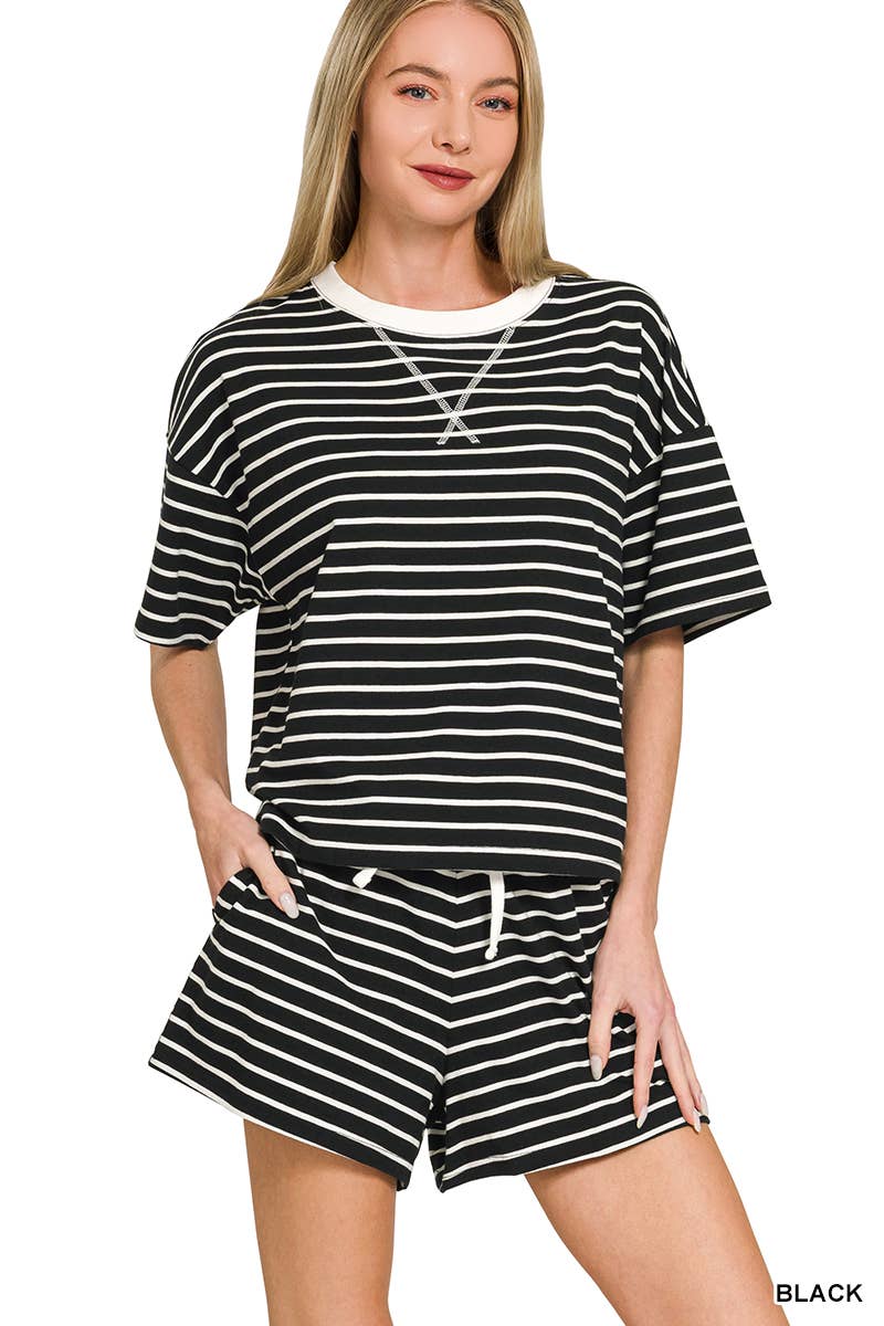 Spring Striped Cotton Tee & Shorts Set