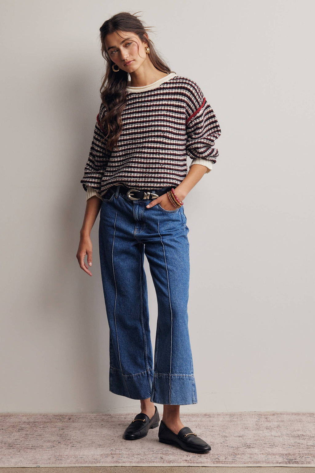 Striped Textured Knit Sweater FSW0063