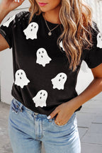 Sequin Halloween Ghost Graphic T Shirt | S-3XL