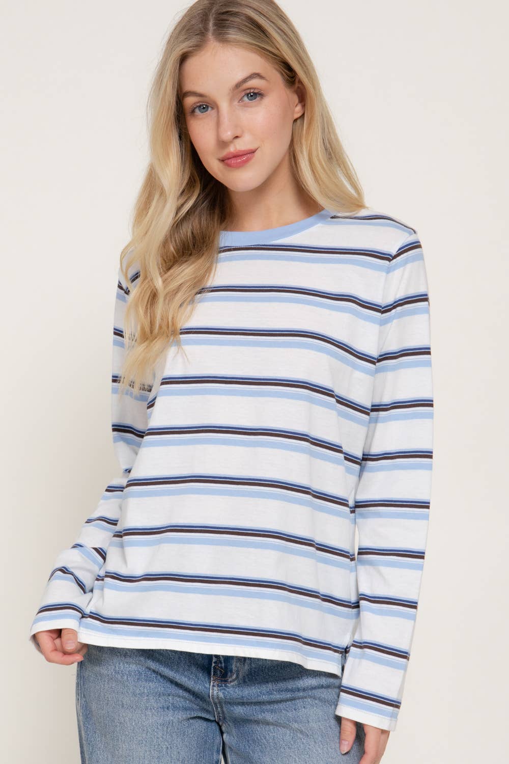 Oversized Long Sleeve Y/D Multi Striped Knit Top