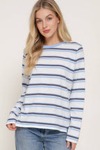 Oversized Long Sleeve Y/D Multi Striped Knit Top