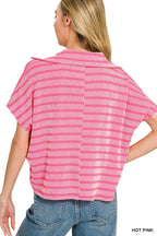 Raised Rib Striped Collared Top