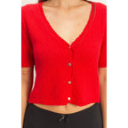V-Neck Cropped Button Cardigan