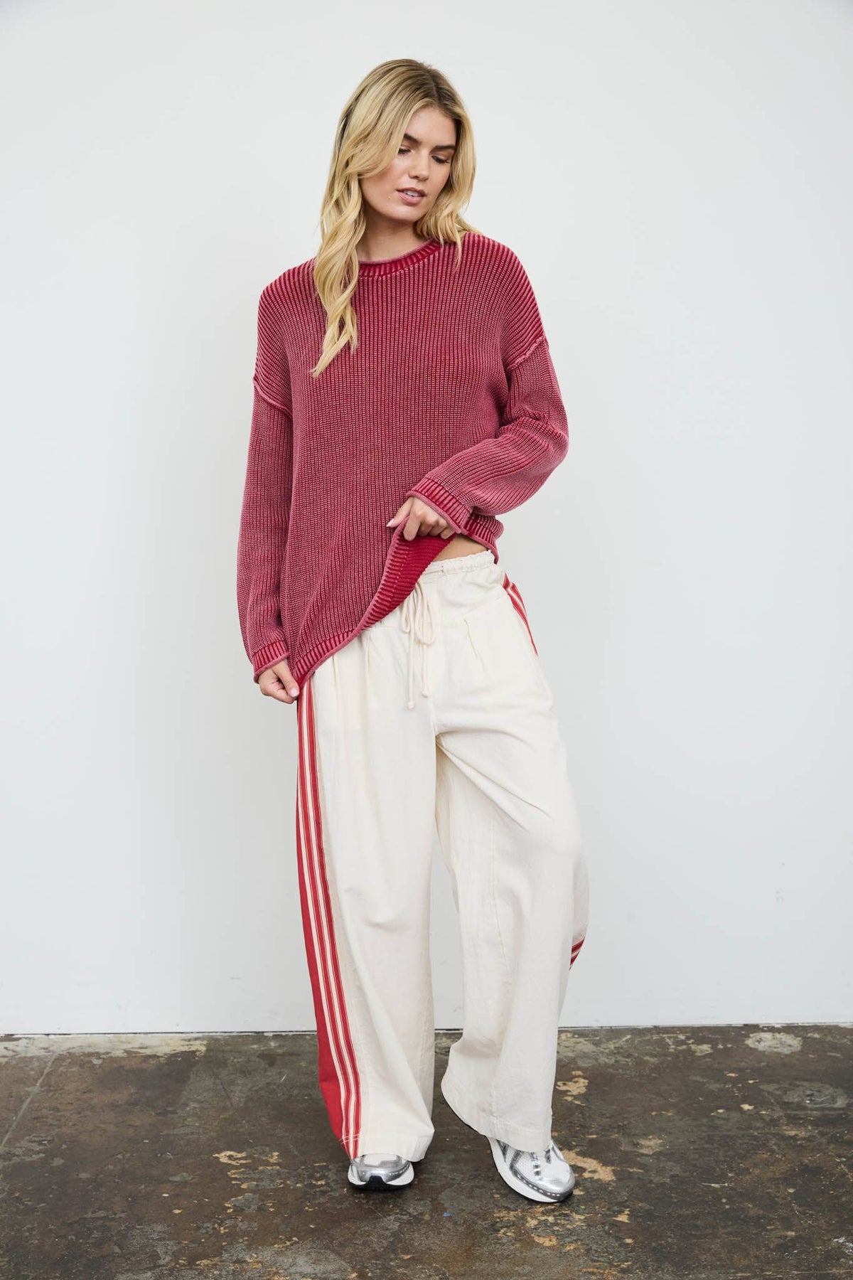 WASHED RAW EDGE DROP SHOULDER SWEATER