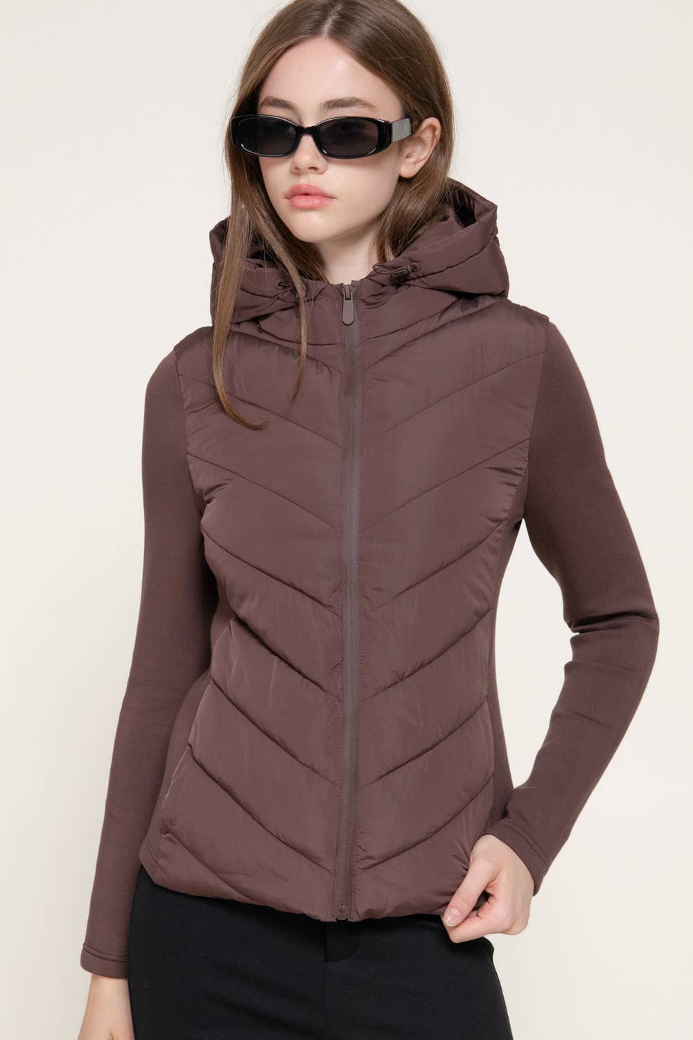 Hight Neck Adjustable Hoodie Quilted Puffer Jacket
