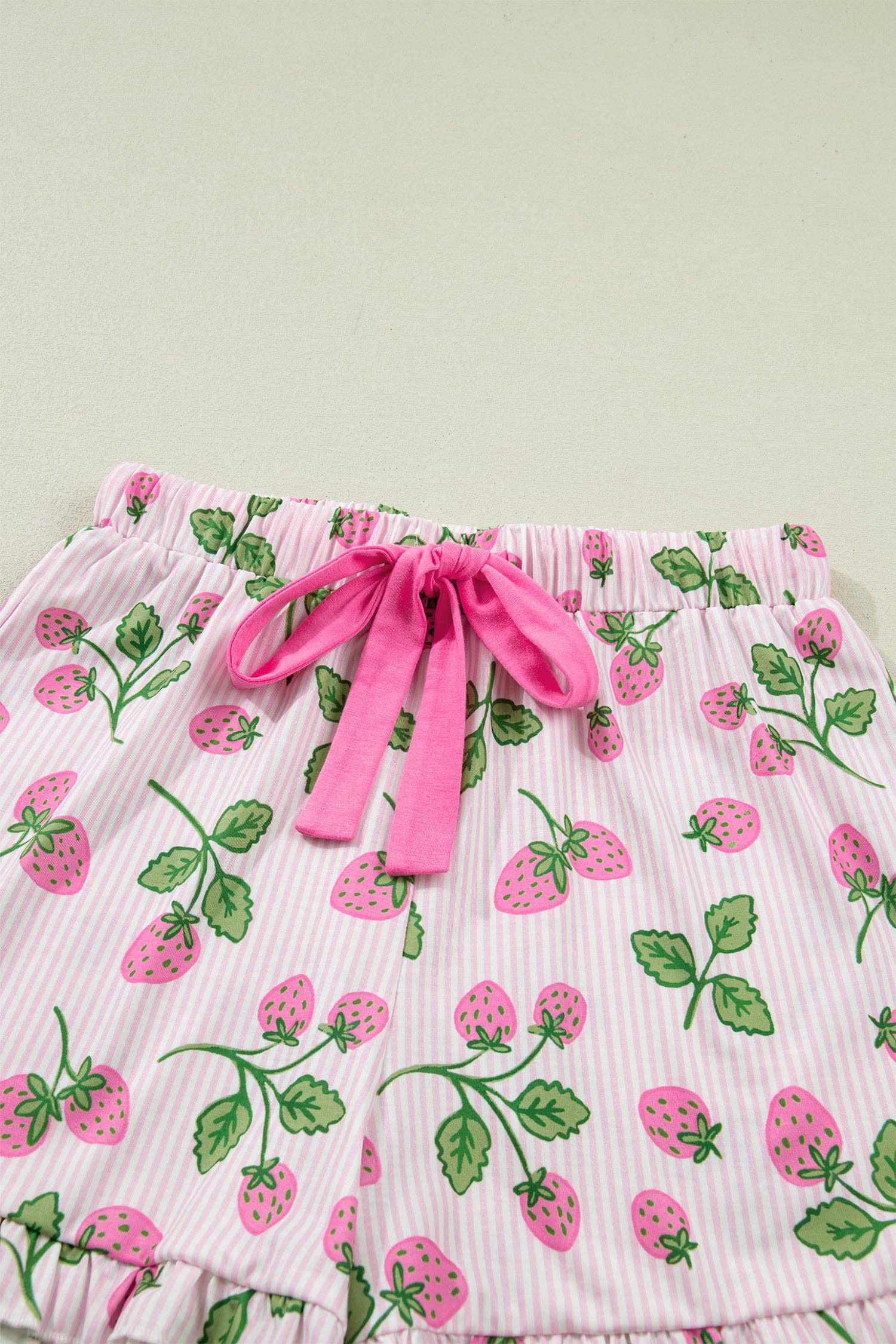 PRETTY BASH Stripe Strawberry Lapel Shirt & Shorts Set
