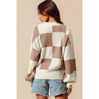 CHECKERED BUTTON FRONT TEXTURED SWEATER CARDIGAN