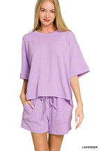 Corded Rib Short Sleeve Tee And Short Pants Set