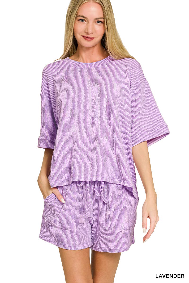 Corded Rib Short Sleeve Tee And Short Pants Set