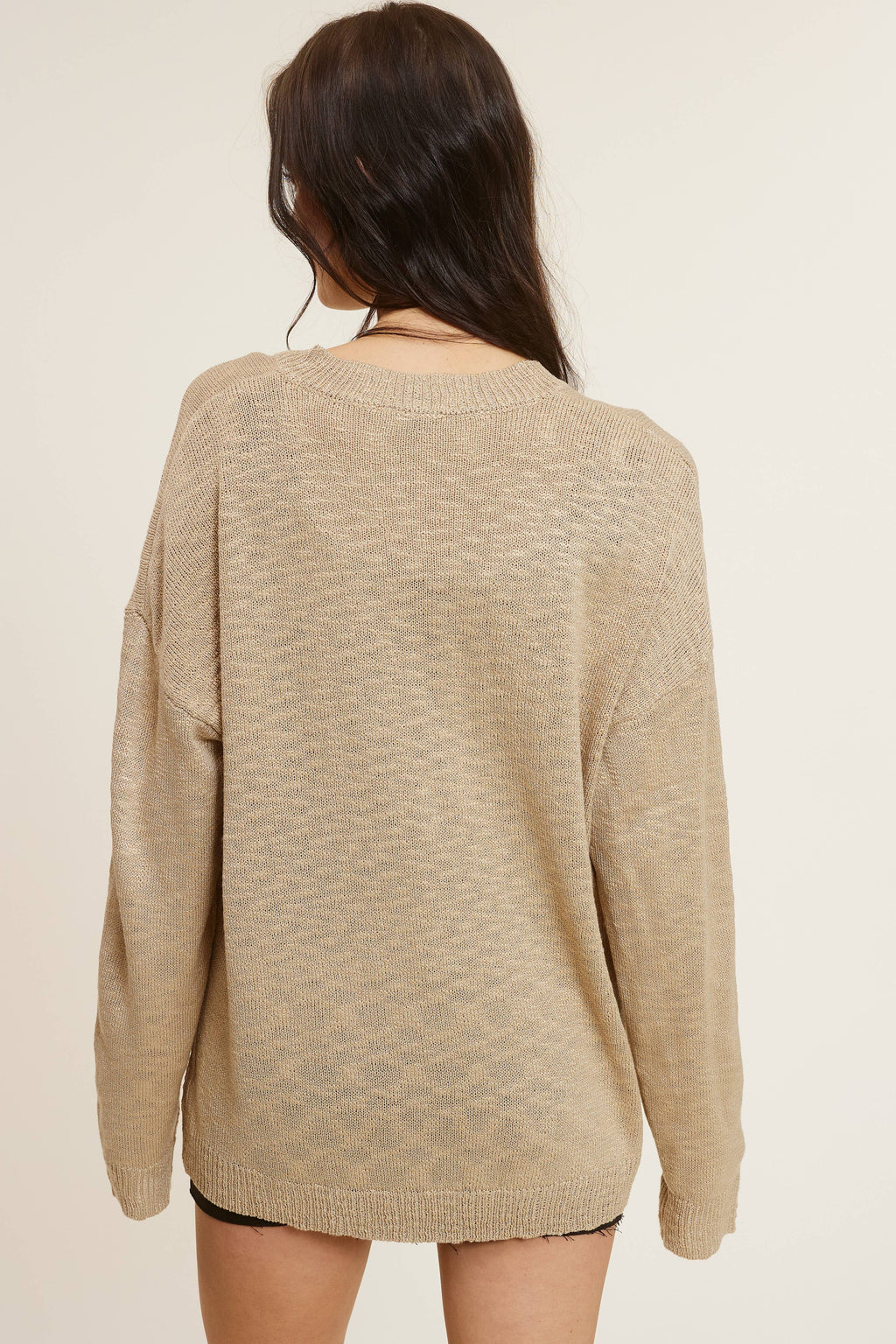 Baggy Knit Sweater with Henley Collar