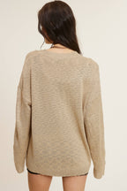 Baggy Knit Sweater with Henley Collar
