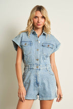 70047-RHINE STONE DETAILED DENIM ROMPER