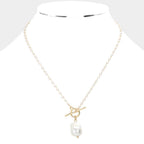 Pearl Pendant Faceted Beaded Toggle Necklace