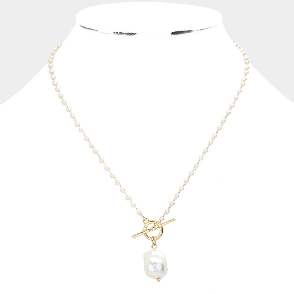 Pearl Pendant Faceted Beaded Toggle Necklace