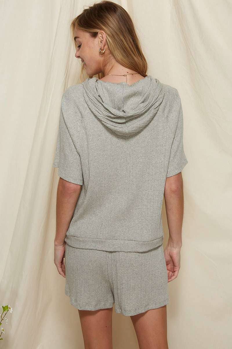 SET10016-RIB PULLOVER WITH SHORTS SET