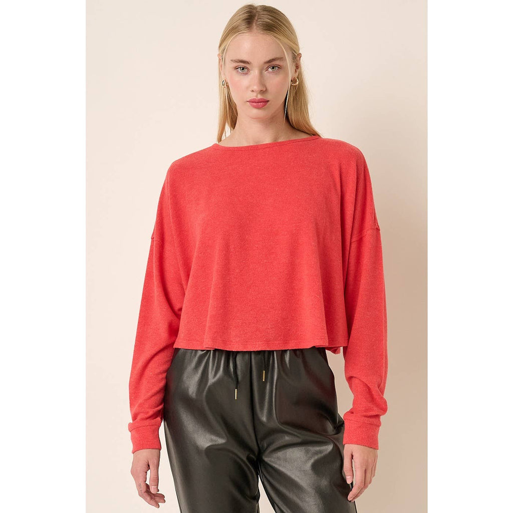 H14455-BRUSHED HACCI OVERSIZE RUCHED BACK TOP