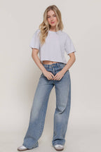 Short Sleeve Crew Neck Oversize Crop Cotton Knit Tee