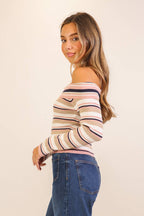 Striped Foldover Off-Shoulder Sweater Top