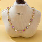 Mixed-Shape Pink & Clear Crystal Station Necklace | 80N93267